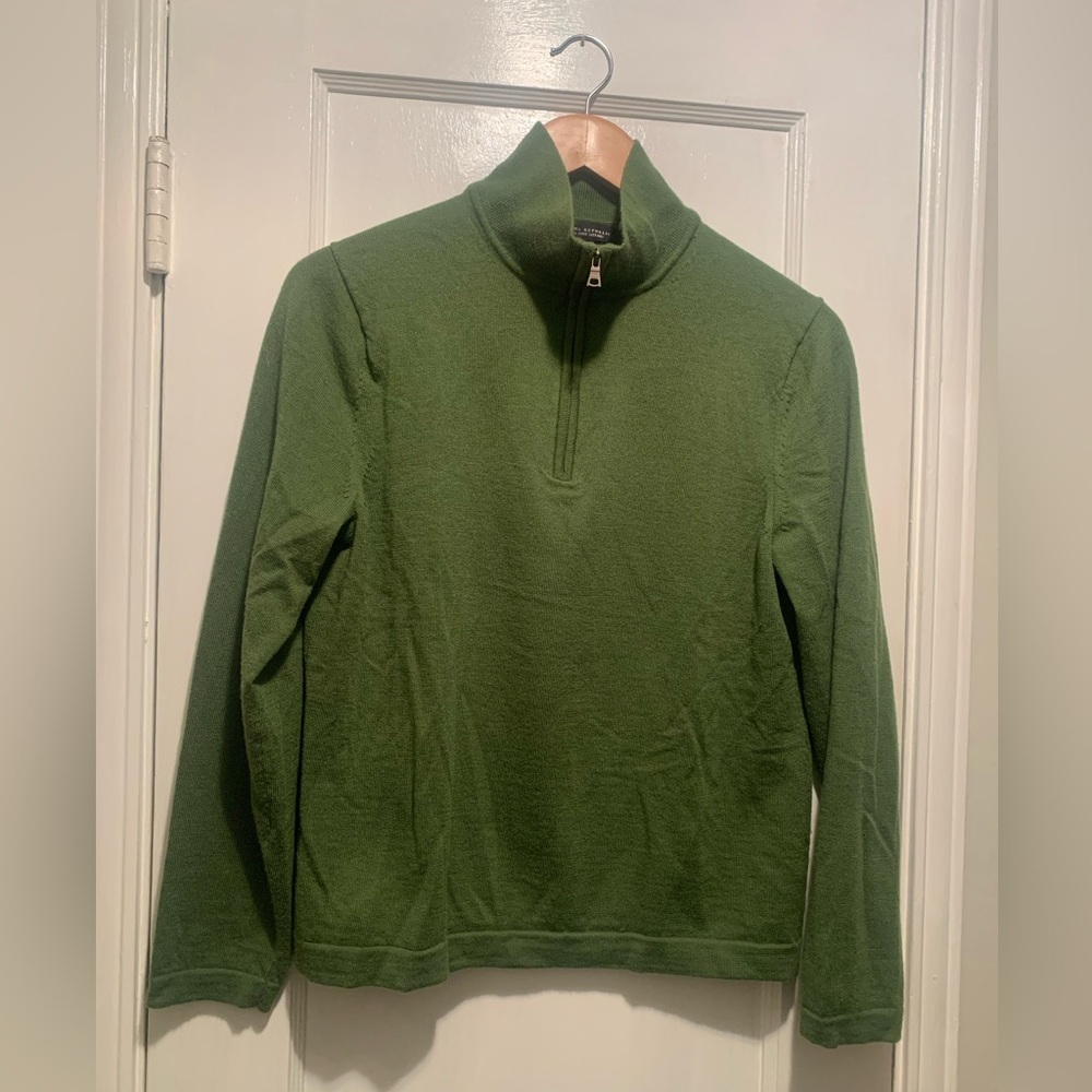 BANANA REPUBLIC Mens Pure Merino Wool Quarter Zip Pullover Sweater Green M